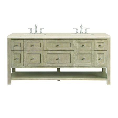 James Martin Vanities 72'' Double Vanity, Whitewashed Oak w/ 3 CM Eternal Marfil Quartz Top 330-V72-WWO-3EMR